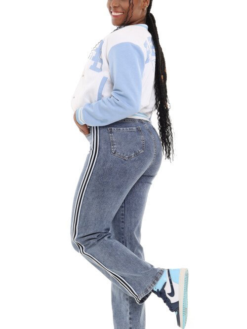 Jean Recto Dama Azul Claro - Rayas Laterales
