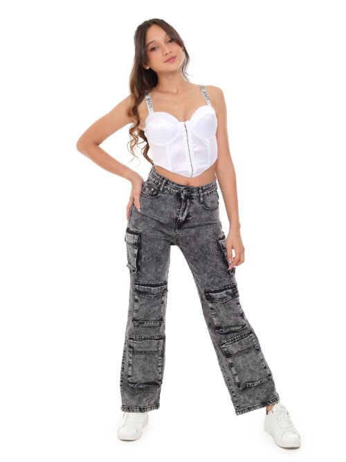 Jean cargo Elástico humo