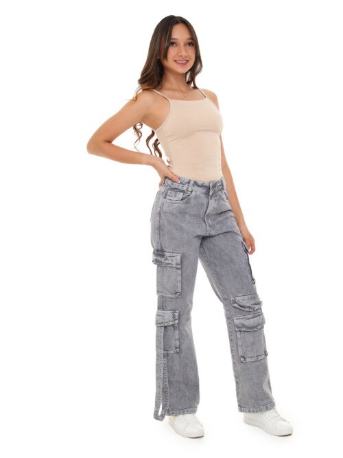 Jean cargo Rígido gris claro