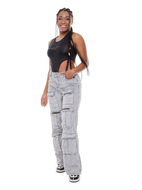 Jean Cargo Gris Claro Bolsillos Delanteros