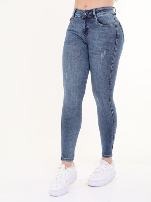 Jean skinny, Azul Medio, licradado, tiro alto.