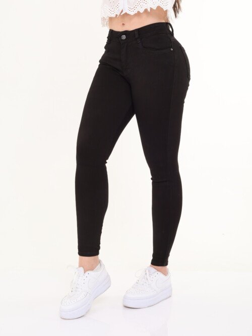 Jean skinny, Negro, licradado, tiro alto.