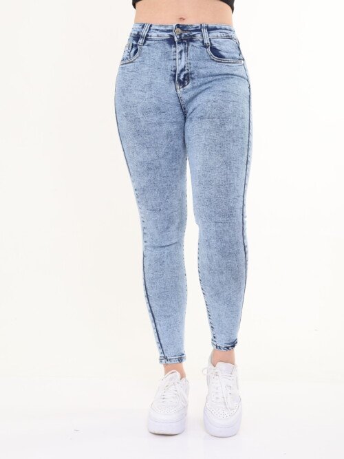 Jean skinny, Azul oscuro jaspeado, licradado, tiro alto.