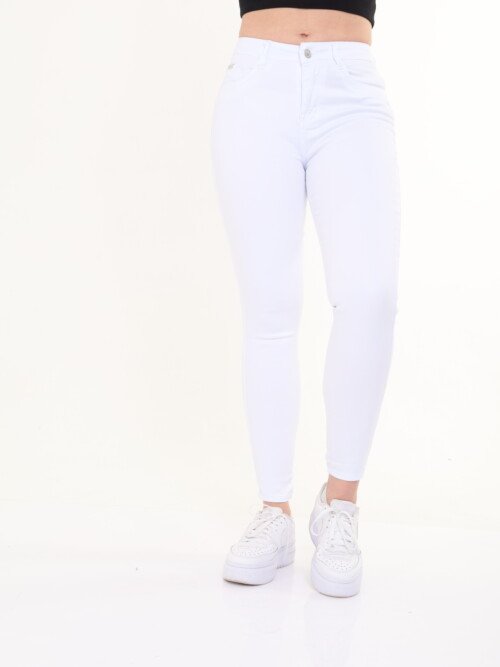 Jean skinny, Blanco, licradado, tiro alto.