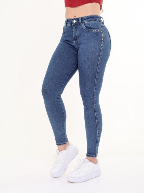 Jean skinny, Azul Oscuro Taches, licradado, tiro alto.