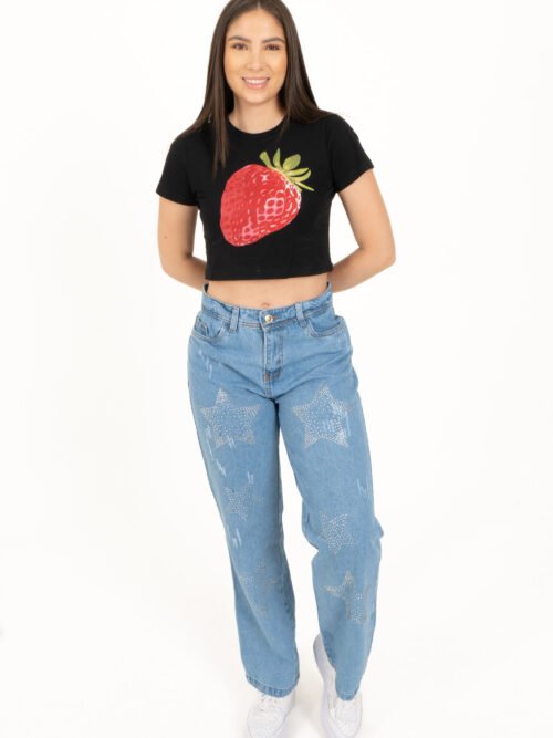 Jean Recto Azul claro, Estrellas de piedras y rayitas