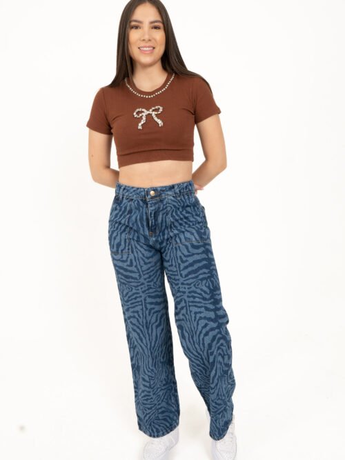 Jean Recto Azul oscuro líneas Cebra