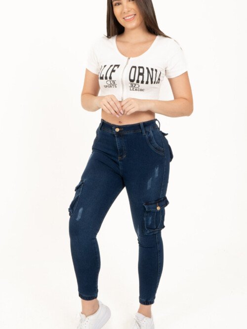 Jean cargo Elástico Azul oscuro bota resortada