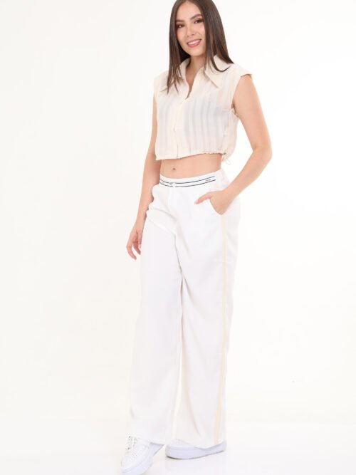 Pantalón Formal_ Silueta amplia_Rayas laterales