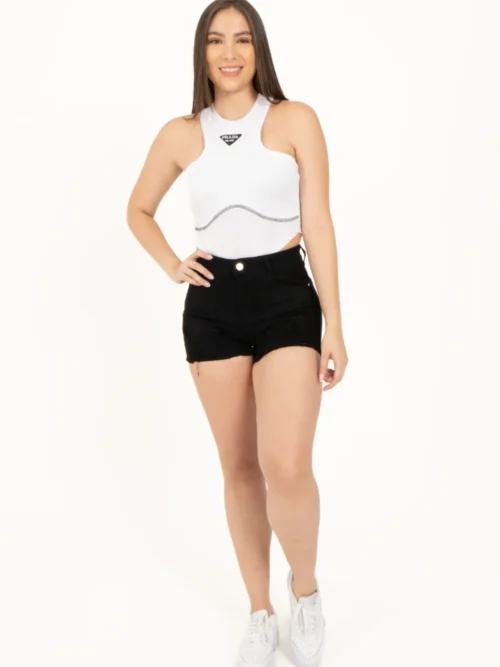 Short Corto licradado_Negro_Flecos